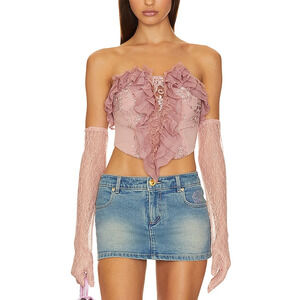 Nana Jacqueline 'Monica' Pink Lace Top With Gloves Size M